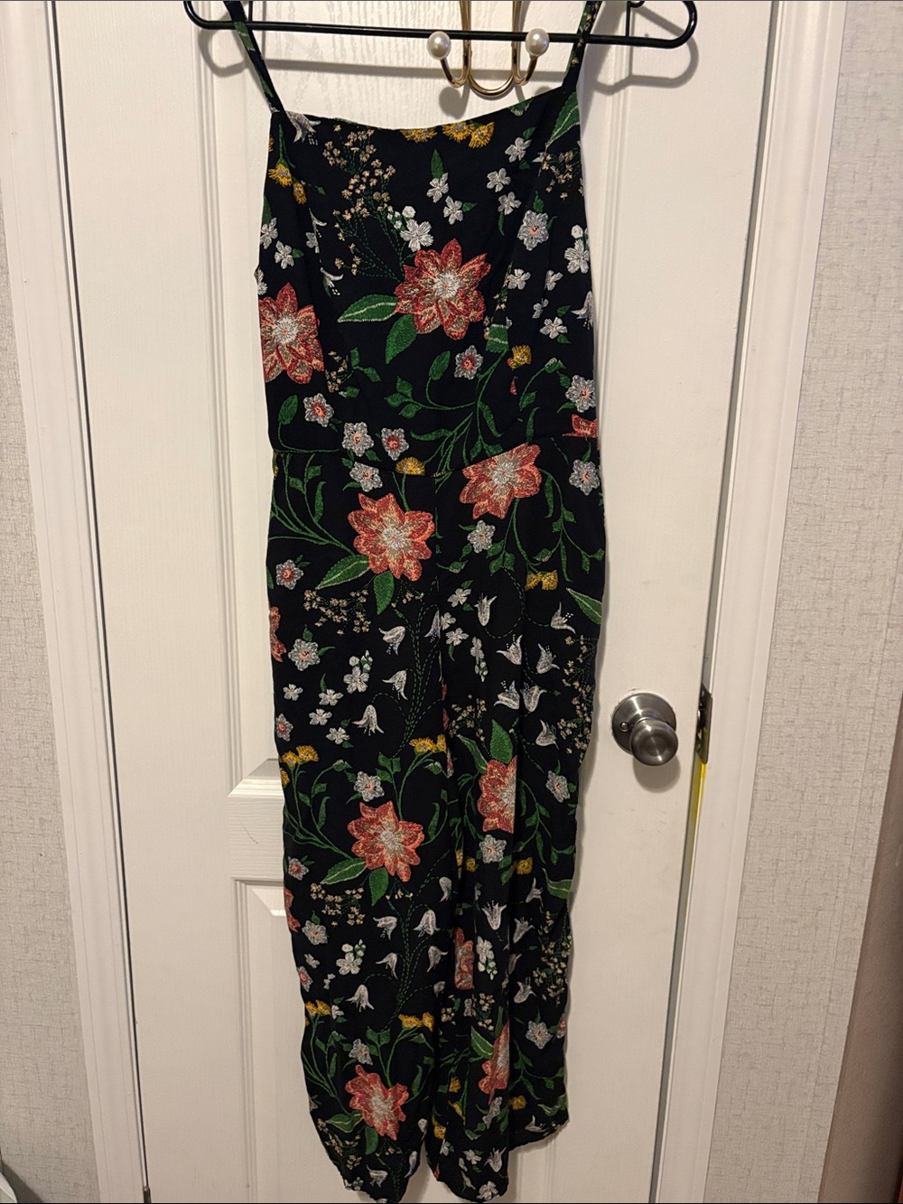 Old Navy Black Floral Spaghetti-Strap Jumpsuit